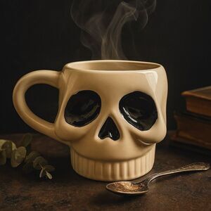 Gothic Skull Mug – Ceramic Coffee Cup with Anatomical Detail & Black Eye Sockets